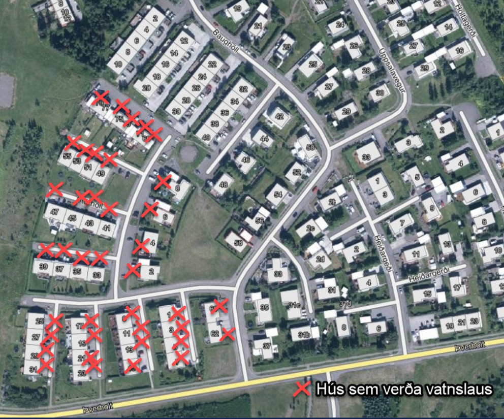 Kaldavatnslaust á öllum Stórhól og Baughól 60-62.